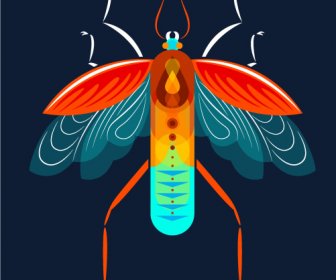 Insect Icon Closeup Design Colorful Flat Symmetric Sketch