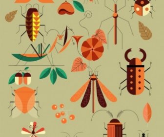Iconos De Insectos Colección De Diseño Geométrico De Color Clásico