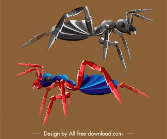 Insekt Roboter Icons Amt Skizze Gefärbt 3d
