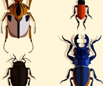 Insect Species Icons Dark Colored 3d Design