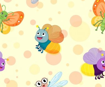 Insects Animals Background Cute Stylized Cartoon Sketch