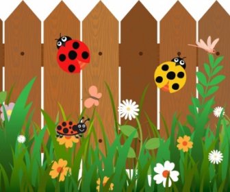 Insects Background Ladybugs On Garden Fence Decor