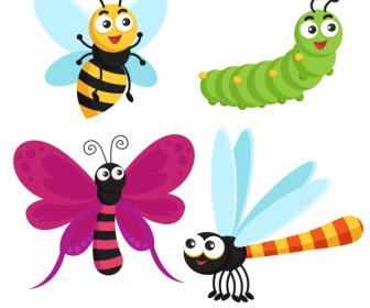 Insects Icons Cute Cartoon Sketch Modern Design