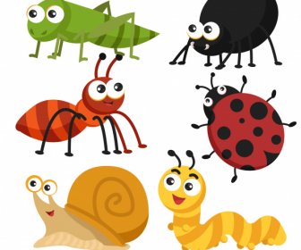 Ikon Spesies Serangga Warna-warni Sketsa Kartun Lucu