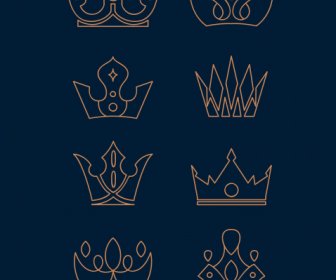 Insígnias ícones Da Coroa Plana Esboço Simétrico Desenhado à Mão
