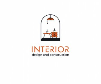 Interior Design And Construction Logo Template Flat Furniture Icons Isolation Sketch