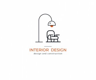 Desain Interior Dan Logo Konstruksitipe Kursi Cahaya Datar Sketsa Dekorasi Klasik