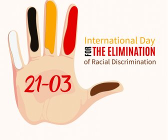 Día Internacional De La Eliminación De La Discriminación Racial Banner Plantilla Manos Textos Diseño Colores Tinta Boceto