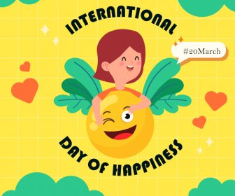 international day of happiness poster template happy girl funny emoticon decor
