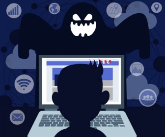 مخاطر الإنترنت خلفية شبح الكمبيوتر المحمول المستخدم ديكور واجهة