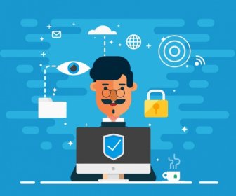 Internet Sicherheit Hintergrund Geschäftsmann Laptop Sicherheitselemente