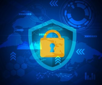Internet Security Background Lock Shield Blue Vignette Design