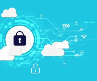 Internet Security Background Technology Elements Lock Clouds Icons