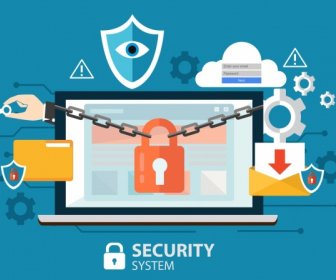 Internet Security Concept Banner Laptop Chain Lock Icons