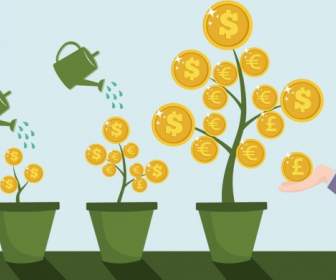 Investment Concept Background Growing Trees Coins Symbols Design