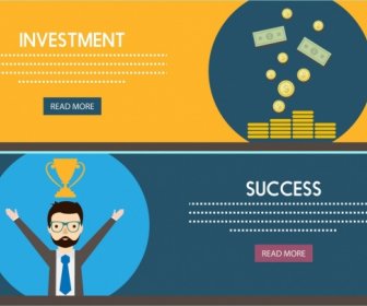Investment Success Concept Banners Colorful Webpage Style