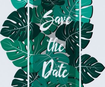 Invitation Card Backdrop Green Leaves Icons Ornament