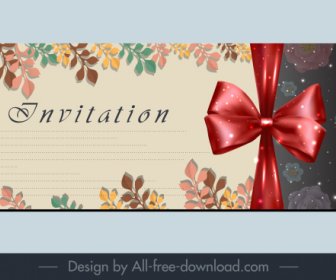 Invitation Card Background Elegant Shiny Bow Leaves Decor
