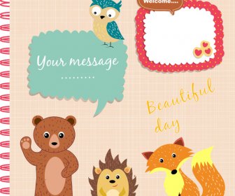 Invitation Card Background With Cute Animals On Notebook