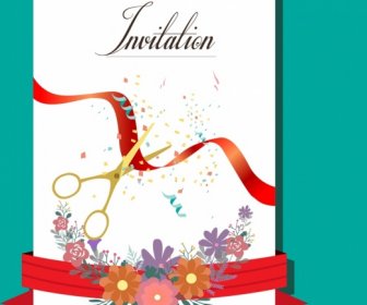 Invitation Card Cover Template Flowers Cutting Ribbon Ornament