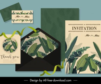 Invitation Card Template Classic Green Leaves Decor