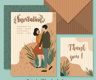 Invitation Card Template Couple Sketch Colored Classic Design