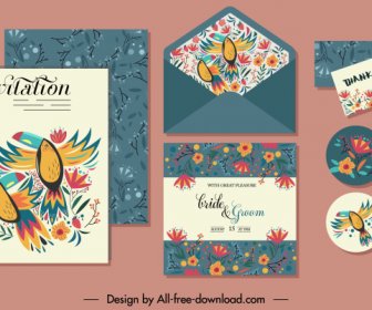 Invitation Card Template Natural Birds Flowers Sketch