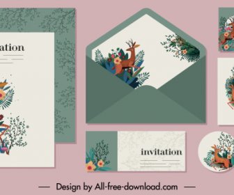 Invitation Card Template Natural Reindeer Floral Decor