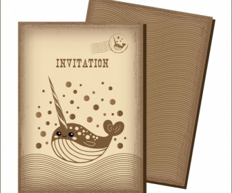 Invitation Card Templates Curves Whale Ornament Retro Style