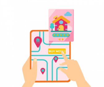 Ipad Mencari Template Aplikasi Real Estat Peta Datar Tangan Sketsa Rumah