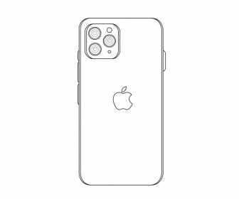 Ikon IPhone 13 Hitam Putih Garis Sisi Belakang Realistis