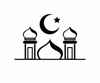 Islam Arquitetura Sinal ícone Flat Black White Outline