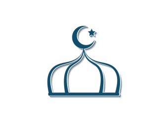 Ikon Tanda Arsitektur Islam Flat Symmetrical Rounded Roof Crescent Star Dekorasi