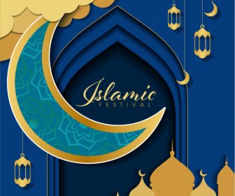 イスラム教の祭りのバナーテンプレートモダンエレガントなペーパーカットデザイン