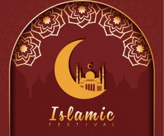 Islam Festival Poster Template Flat Classical Crescent Temples Floras Decor