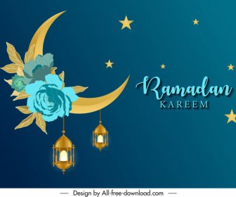 इस्लाम रमजान बैनर टेम्प्लेट में अर्धचंद्राकार लटकती रोशनी वनस्पति विज्ञान सजावट है