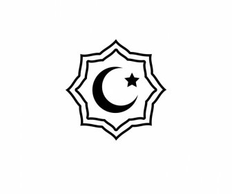 Islam Zeichen Symbol Schwarz Weiß Symmetrischer Rahmen Halbmond Stern Umriss