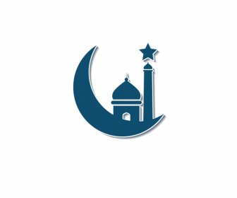 Islam Zeichen Ikone Flache Arabische Architektur Halbmond Stern Umriss