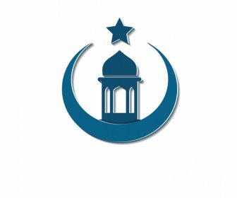 islam sign icon flat architecture crescent star outline