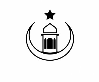 Islam Sign Icon Arsitektur Datar Garis Besar Bintang Sabit -2