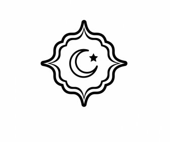 Islam Sign Icon Flat Black White Symmetric Border Crescent Start Outline