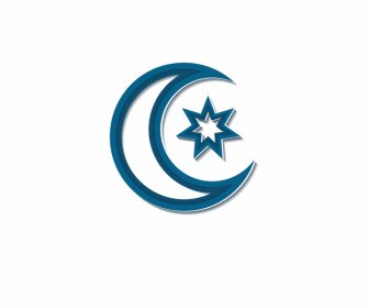Islam Sign Icon Flat Crescent Stars Sketch