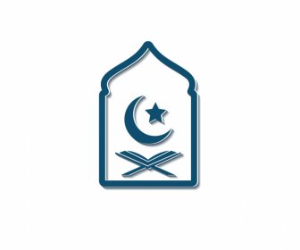 Islam Sign Icon Desain Simetris Datar Bintang Bulan Sabit Sketsa Kitab Suci