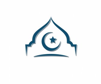 イスラムのサインアイコンフラット対称スケッチ星三日月装飾