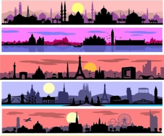 Ислам стили города баннеры вектор