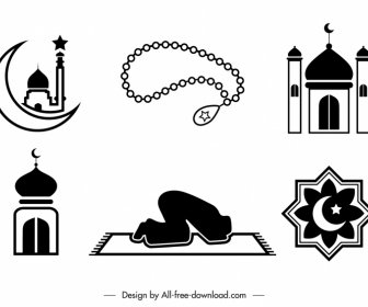 イスラムのシンボル記号アイコン 黒 白 フラット クラシック アウトライン