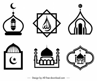イスラムのシンボルサインロゴブラックホワイトフラットクラシックアウトライン
