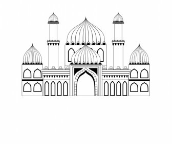 Ikon Arsitektur Istana Islam Hitam Putih Garis Simetris