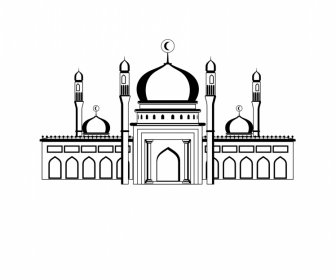 Ikon Arsitektur Kastil Islam Hitam Klasik Putih Garis Simetris
