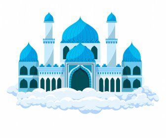 Islamic Castle Architecture Icon Symmetric Design Cloud Decor
